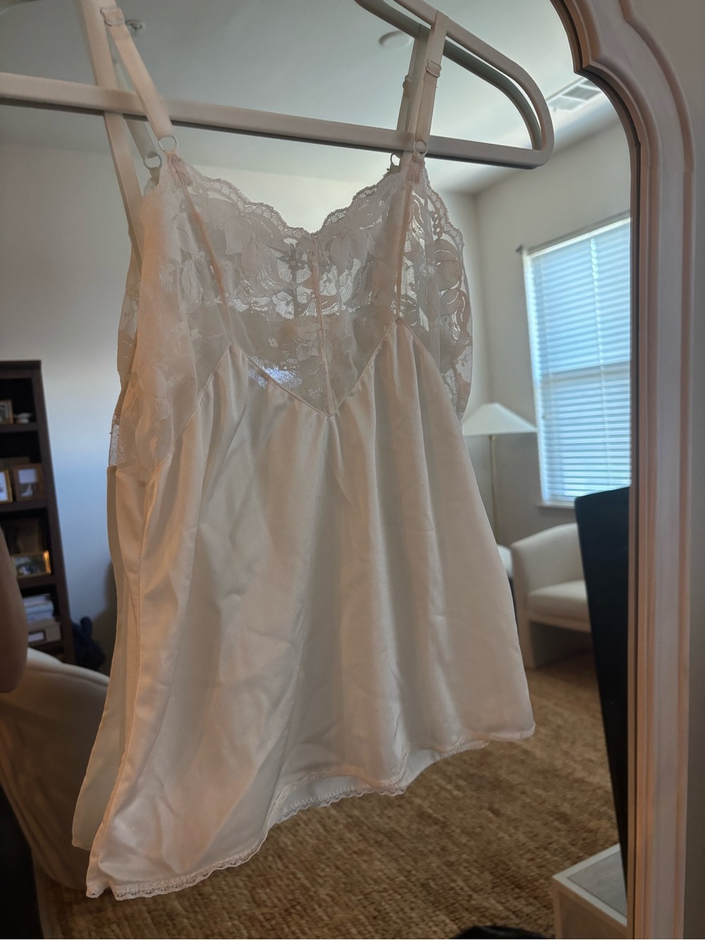 Silky Lace Trim Camisole Tank Top - Cream vintage